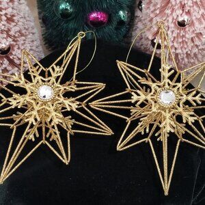 Gorgeous Gold Glitter Jeweled Snowflake Star Christmas ornaments Wire Rhinestone